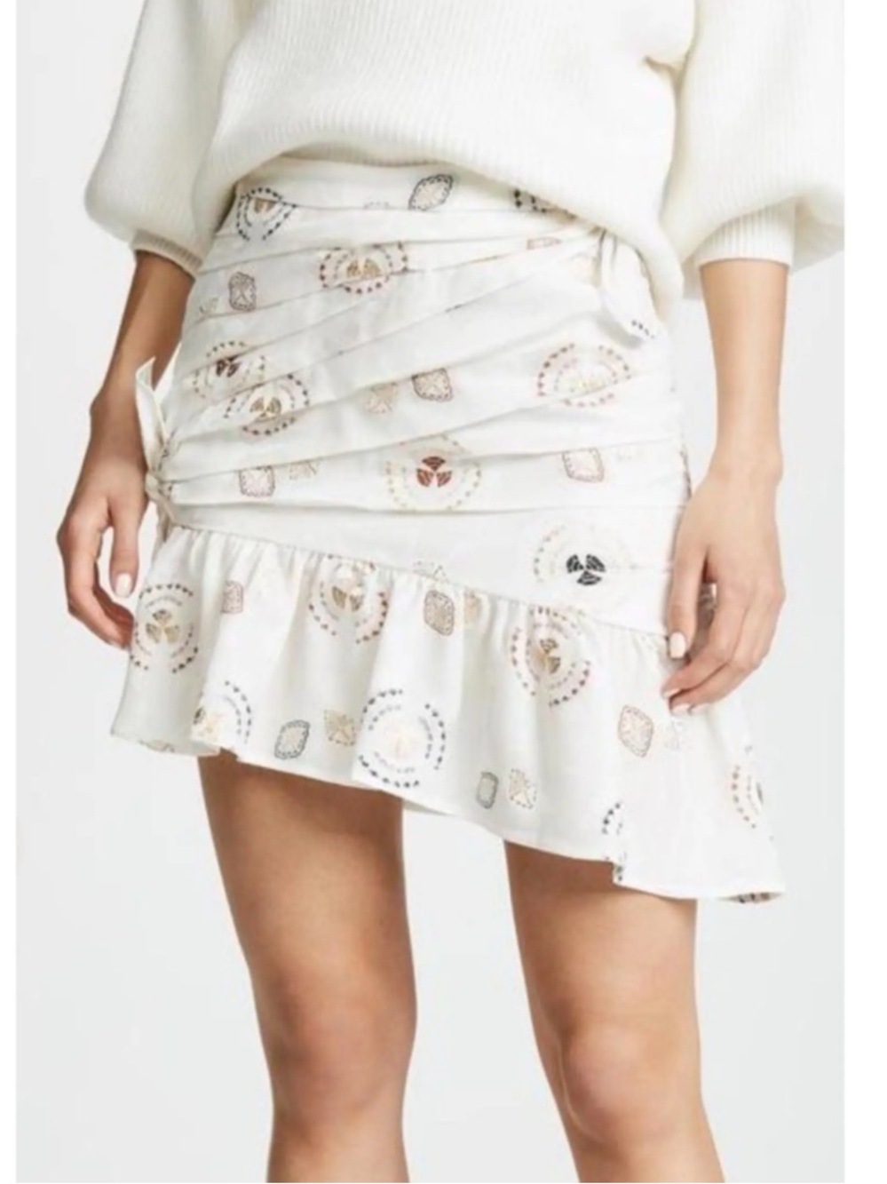 White Floral Embroidered Ruffle Mini Skirt